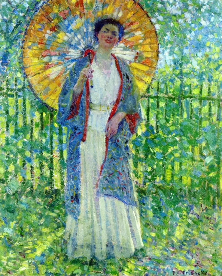 Donna con parasole colorato